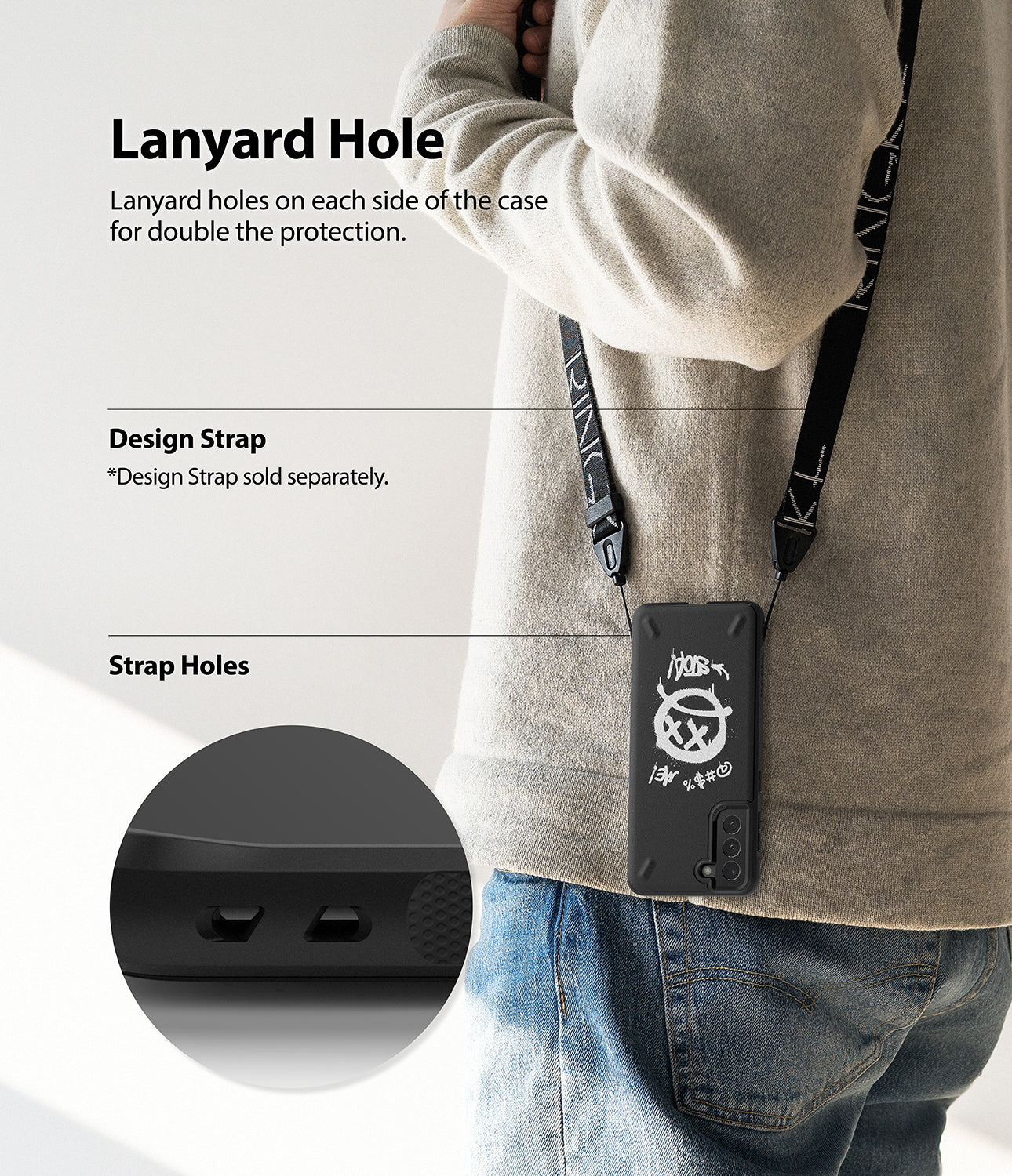 lanyard holes on each side of the case to attach accessories