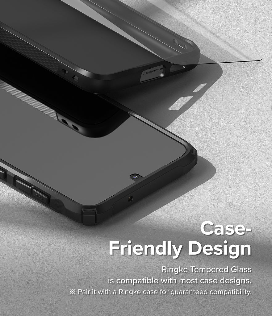 Case-Friendly Design l Ringke Tempered Glass is compatible with most case designs. * Pair it with a Ringke case for guaranteed compatibility.