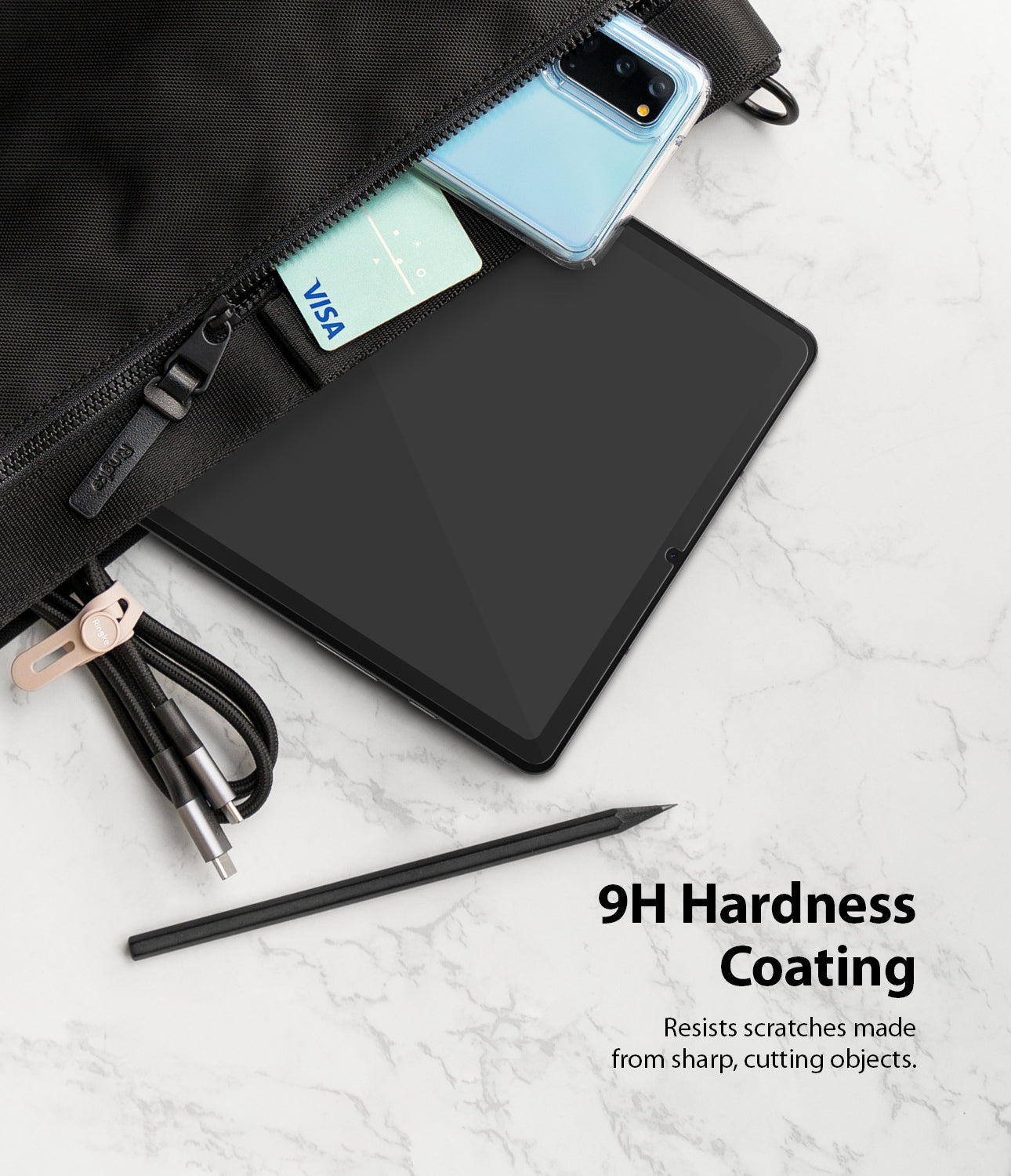 9h hardness coating to resist scratches from sharp, cutting objects