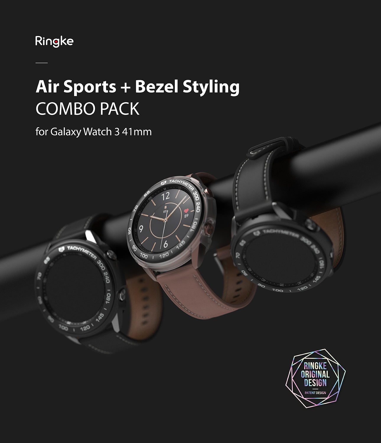 ringke air sports + bezel styling combo pack for samsung galaxy watch 3 41mm - black + 10