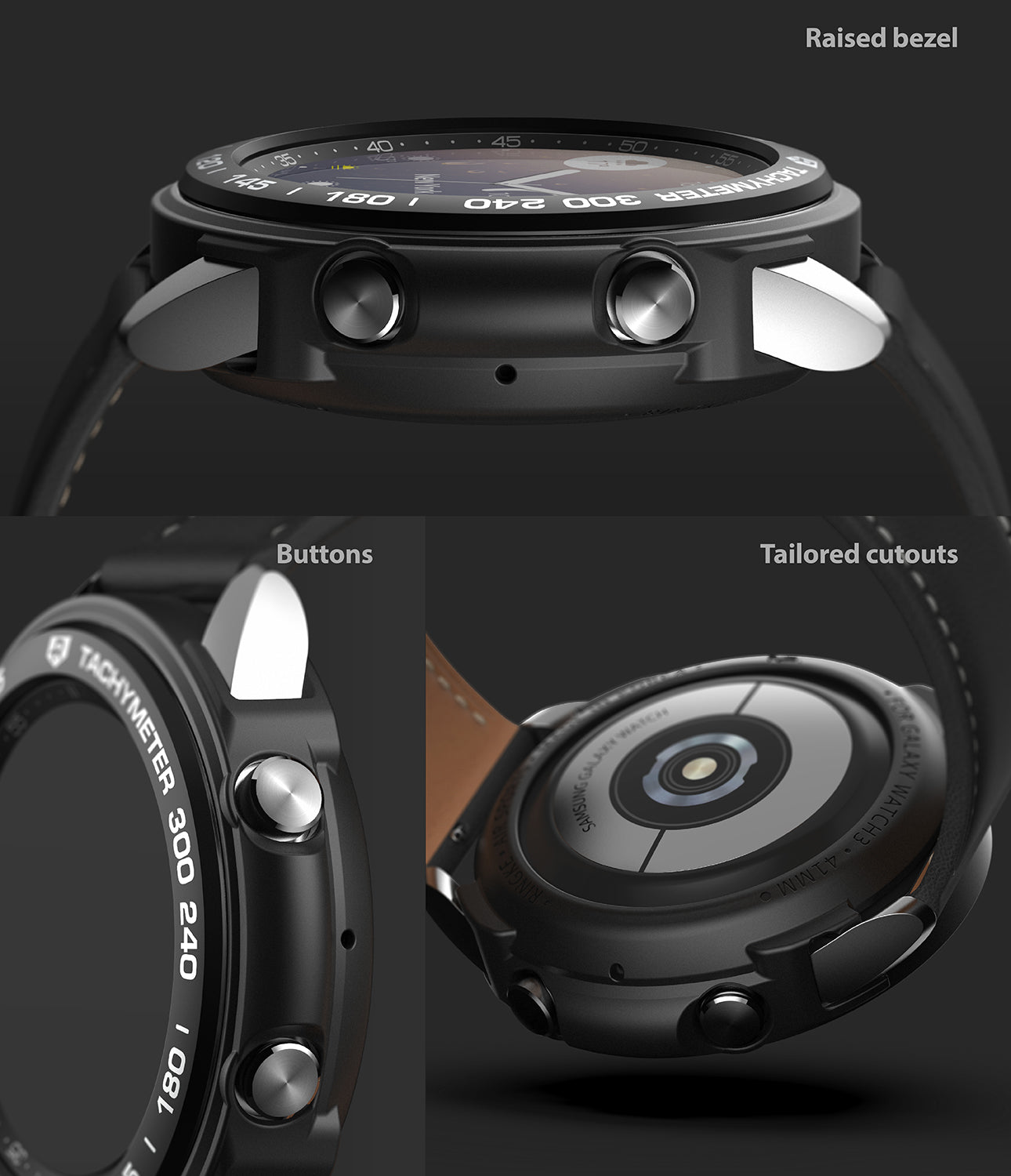 raised bezel / buttons / tailored cutouts
