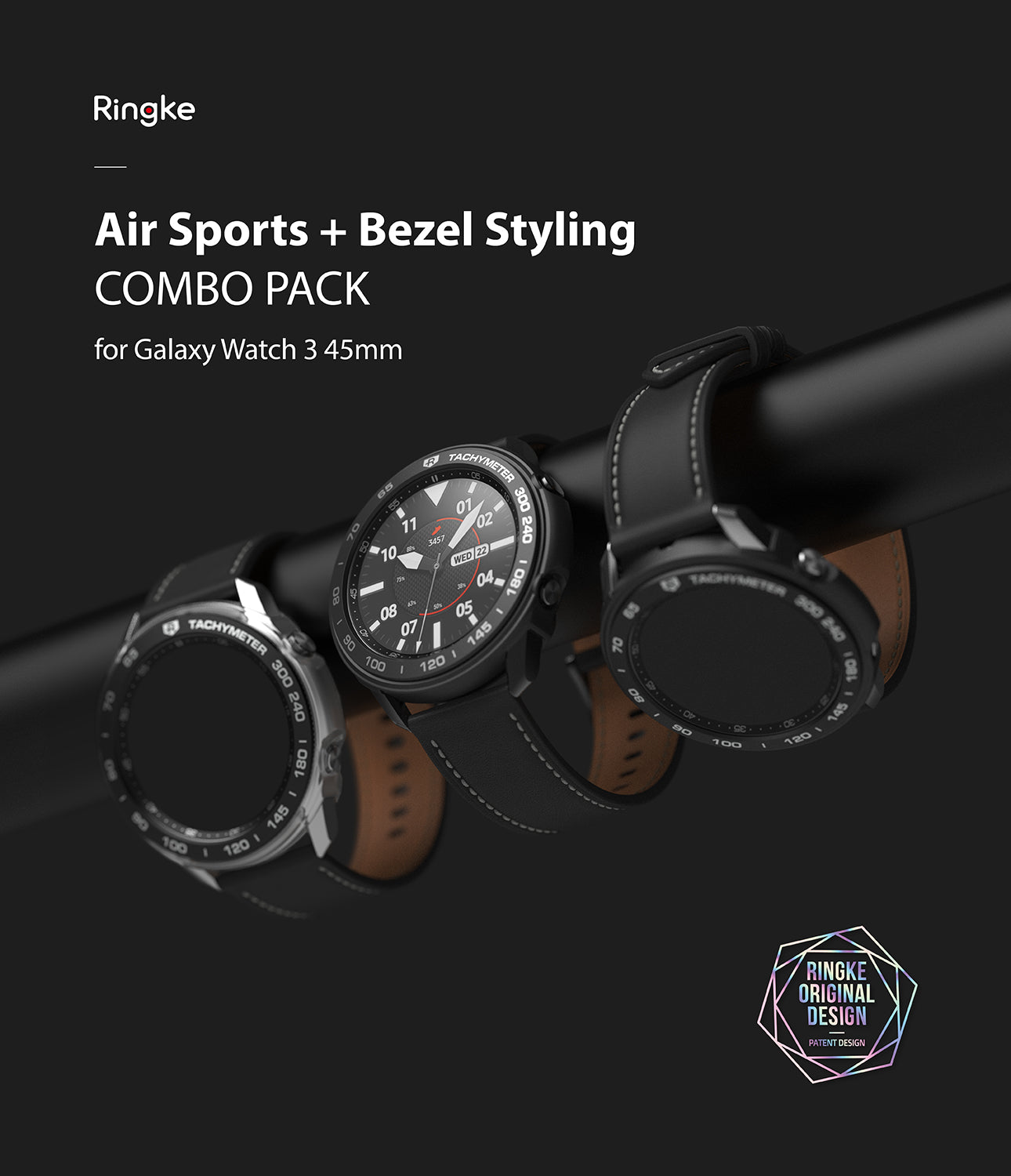 ringke air sports + bezel styling combo pack for samsung galaxy watch 3 45mm - black + 10