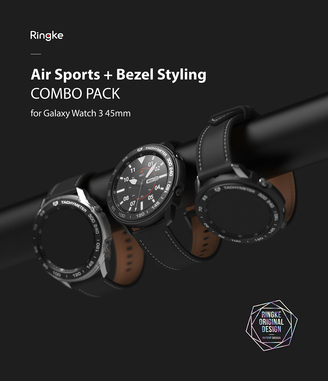 ringke air sports + bezel styling combo pack for samsung galaxy watch 3 45mm - matte clear + 10