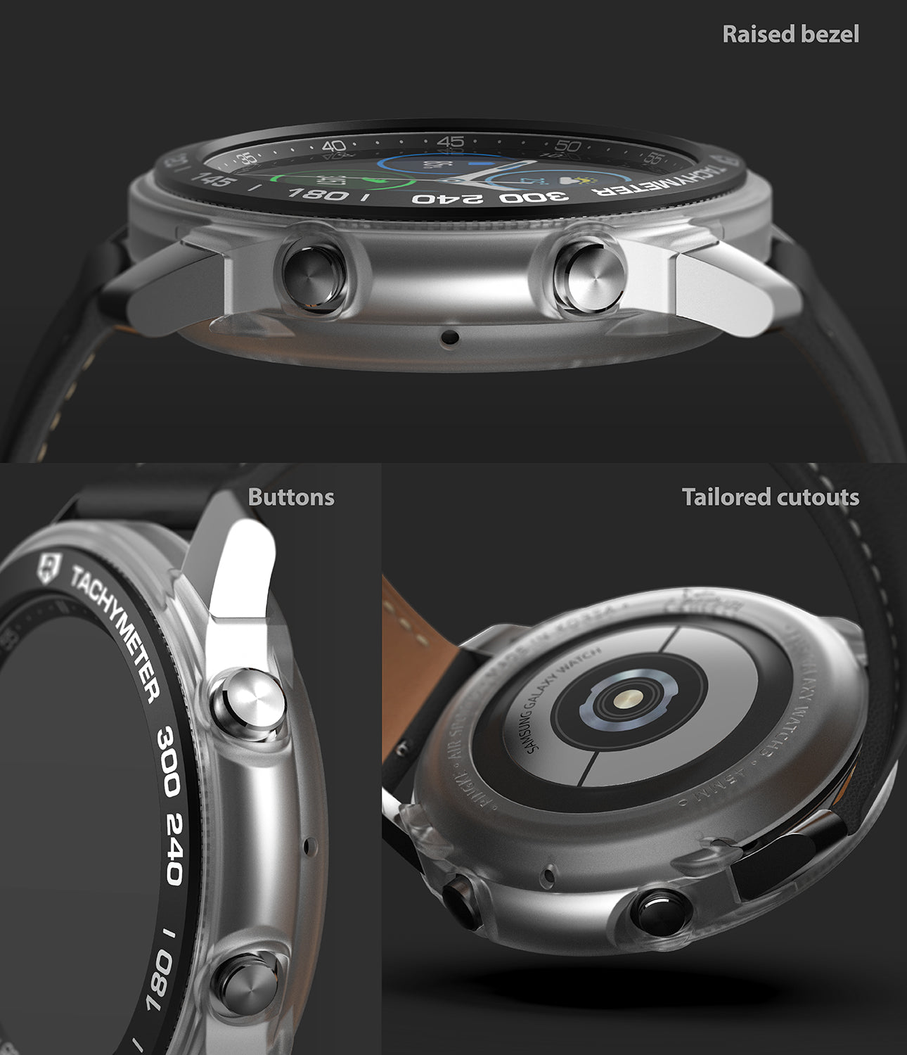 raised bezel / buttons / tailored cutouts