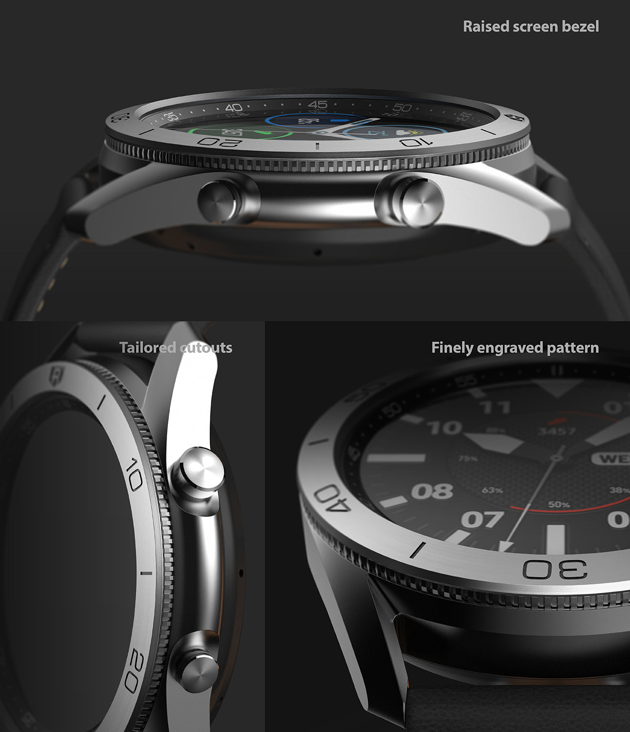 raised screen bezel / tailored cutouts