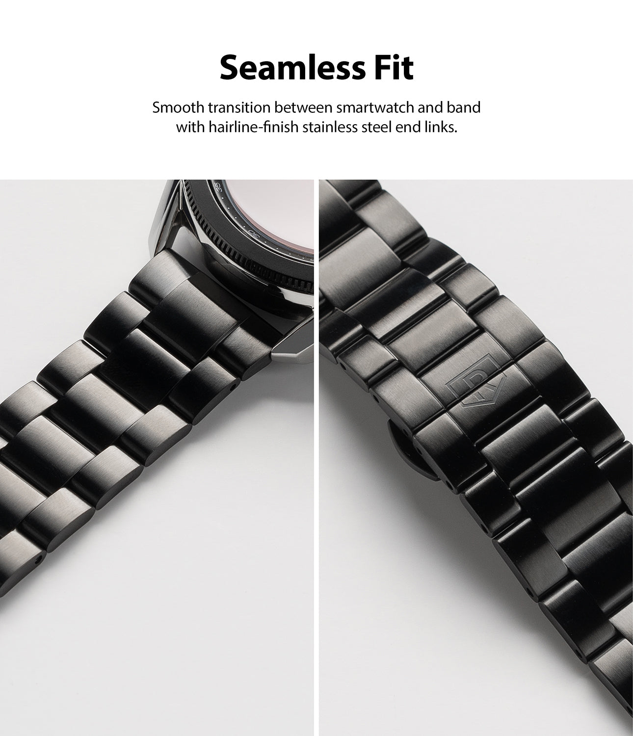 smooth transition between smartwatch and band with hairline-finish stainless steel end links