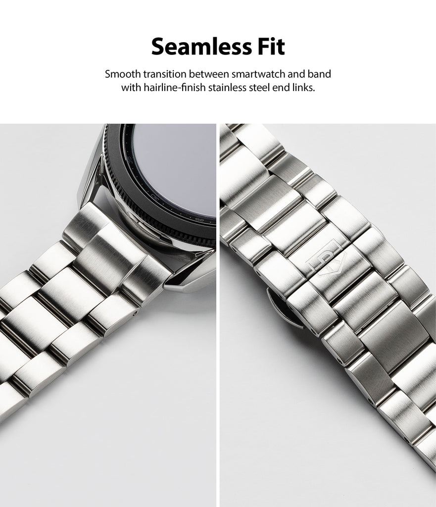smooth transition between smartwatch and band with hairline-finish stainless steel end links