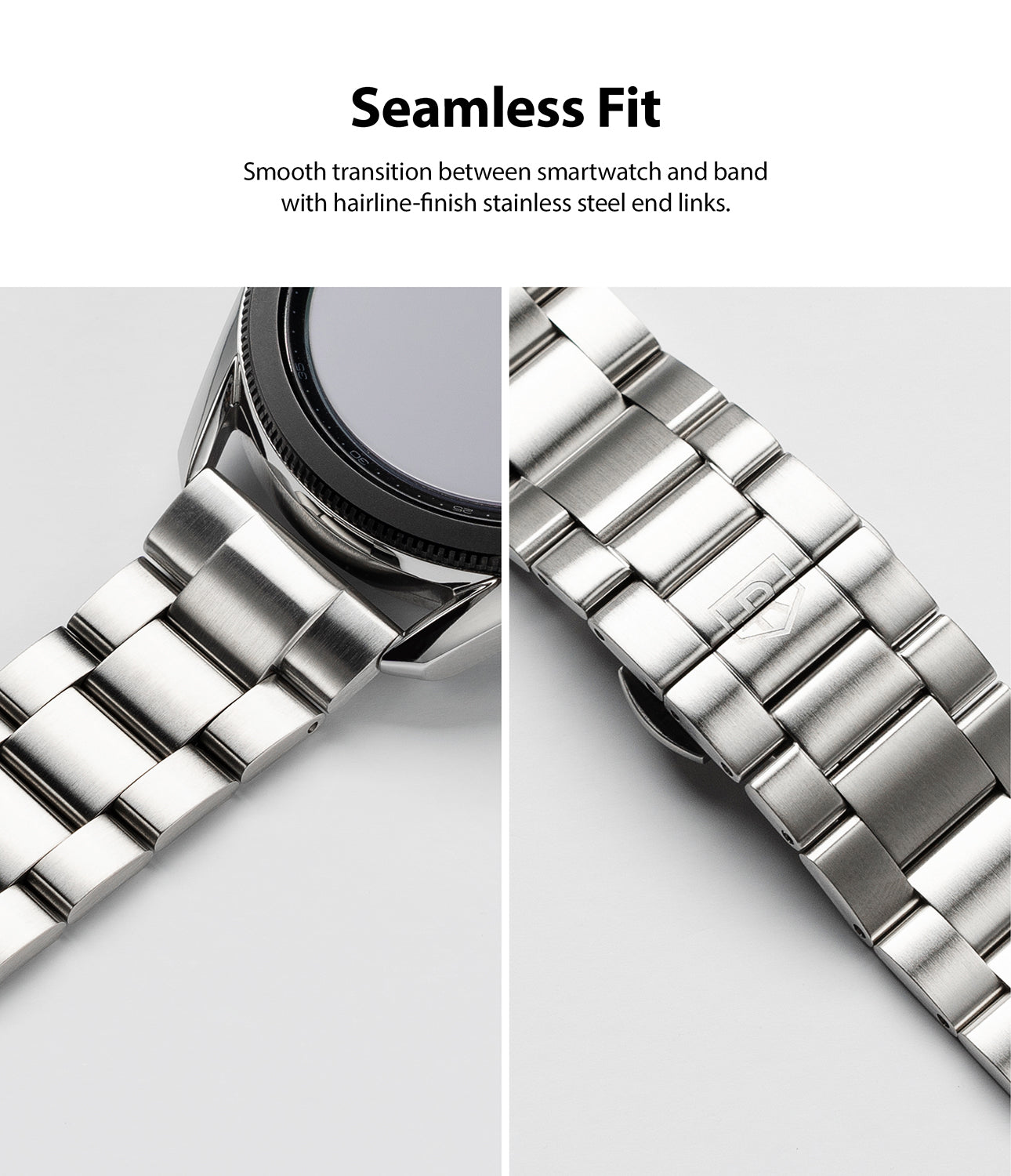 smooth transition between smartwatch and band with hairline-finish stainless steel end links