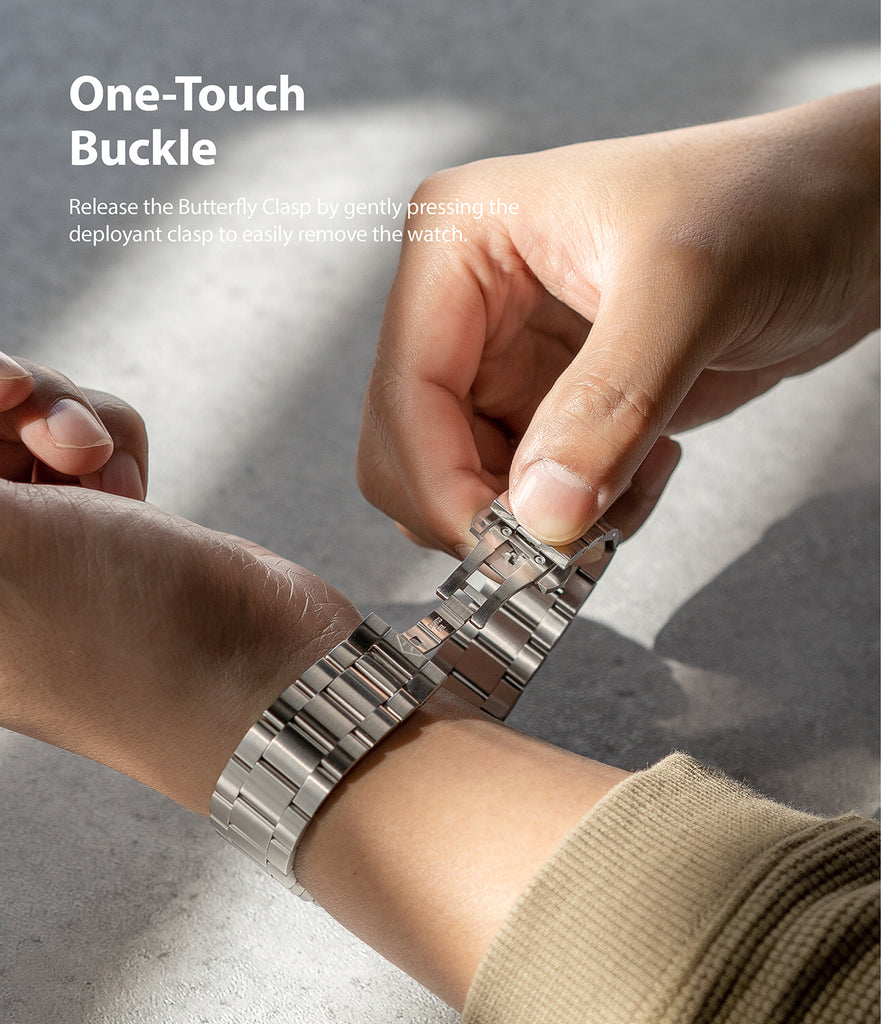 release the butterfly clasp by gently pressing the deployant clasp to eaily remove the watch