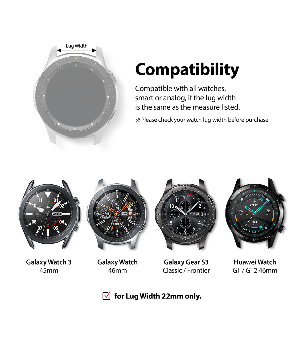 compatible with galaxy watch 3 45mm, galaxy watch 46mm, galaxy gear s3 classic & frontier, huawei watch gt / gt2 46mm