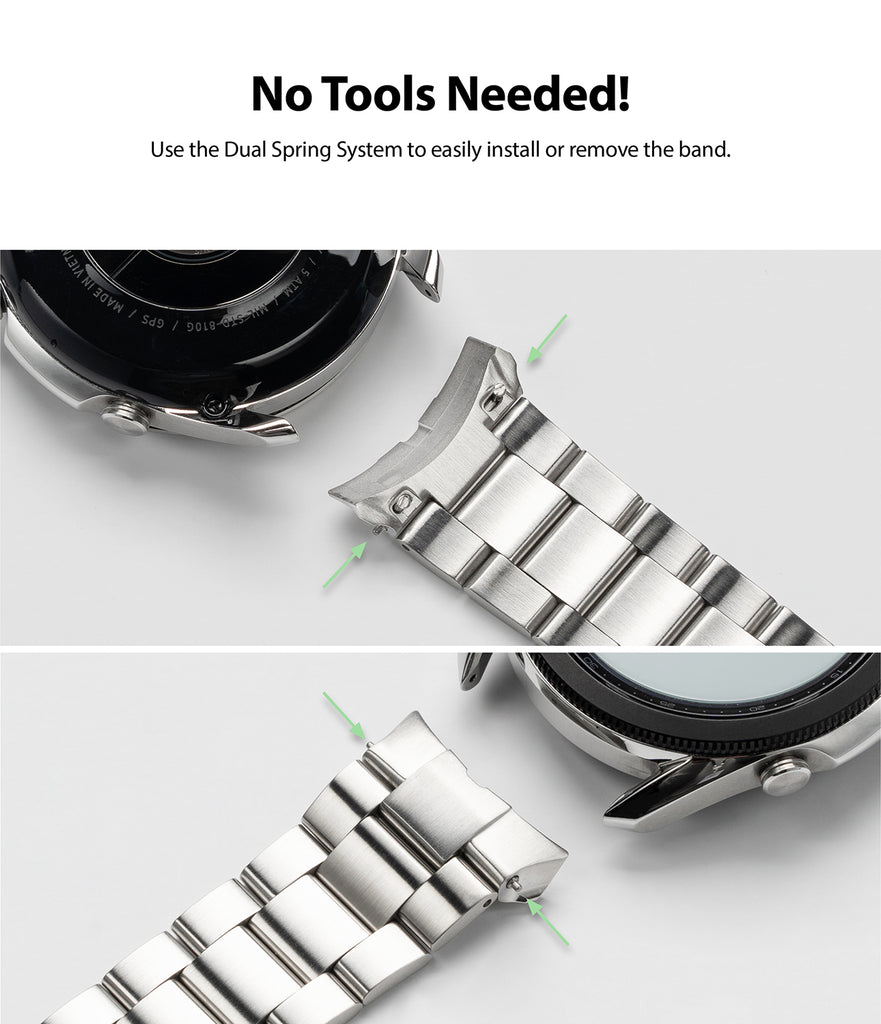 use the dual spring system to easily install and remove the band