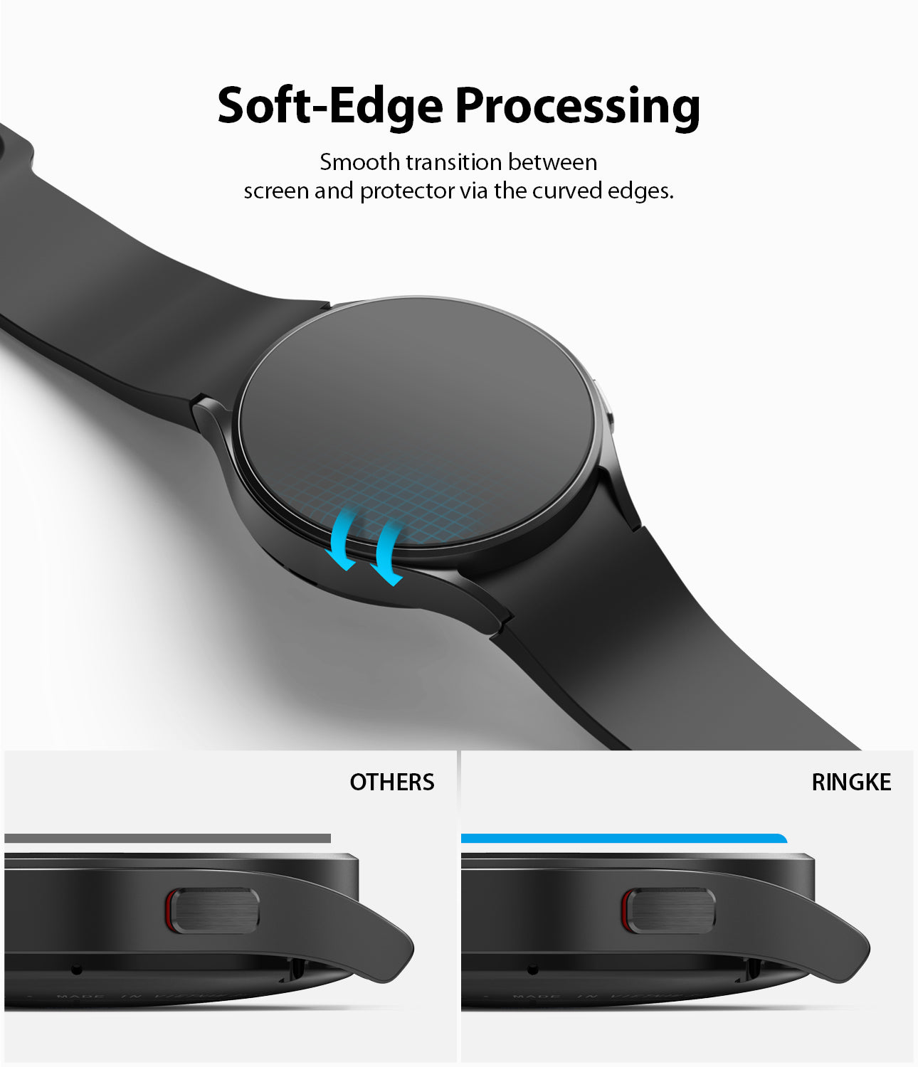 Smooth transition between screen and protector with curved edges