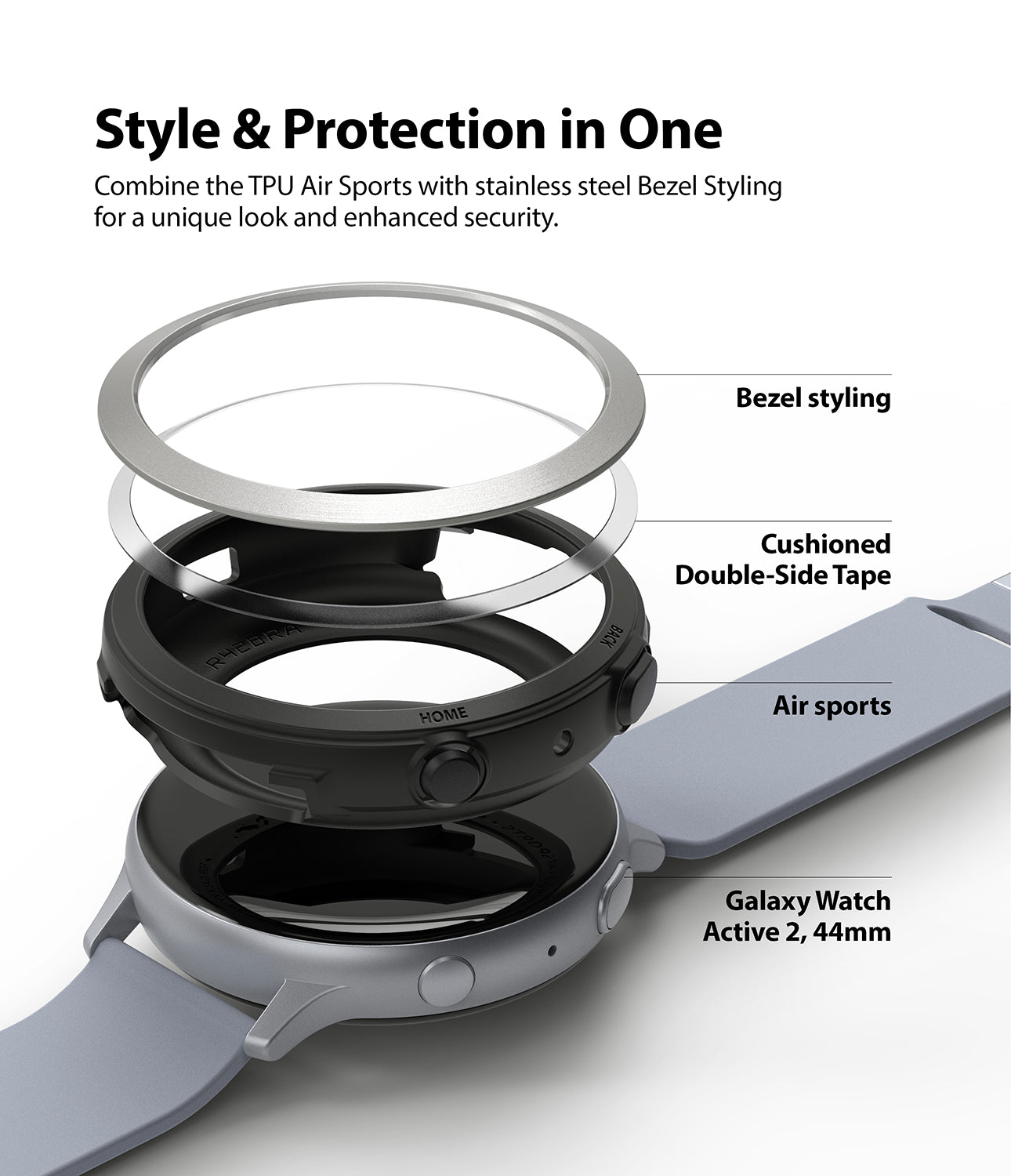style and protection in one : combine the tpu air sports with stainless steel bezel styling for a unique look and enhanced security