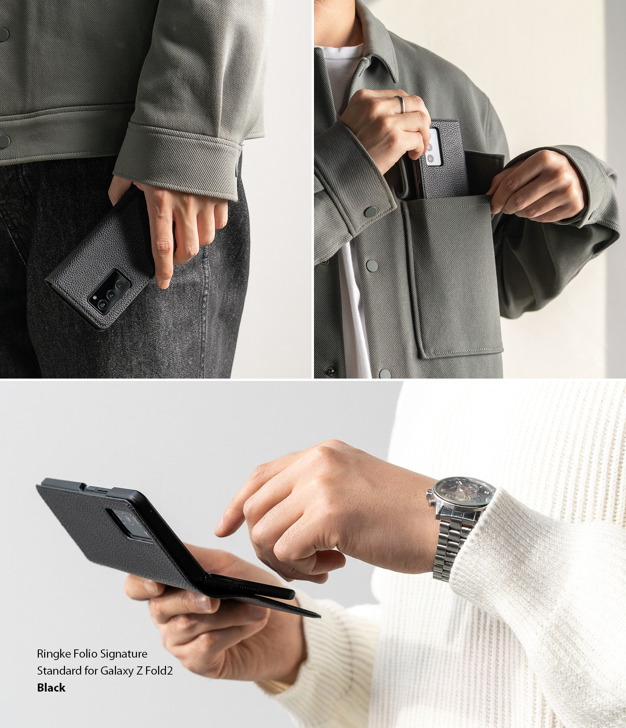 galaxy z fold 2 case - ringke signature folio standard black