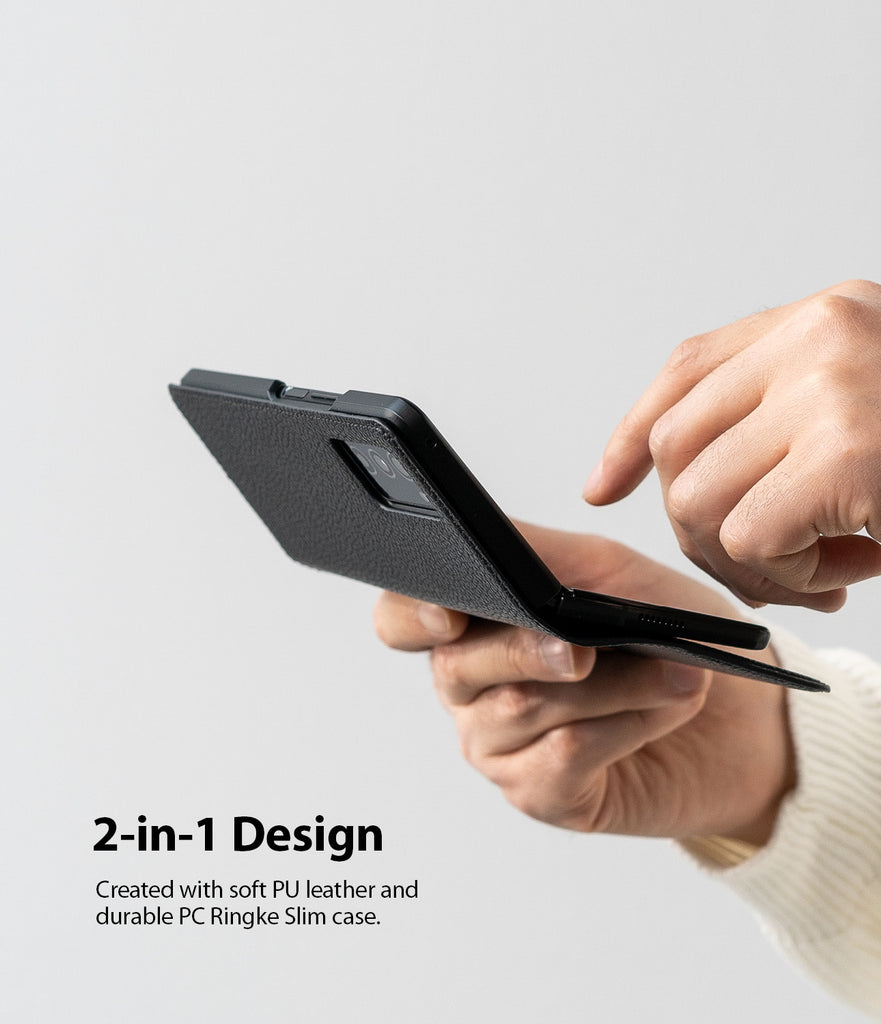 2-in-1 design : created with soft PU leather and durable PC ringke slim case