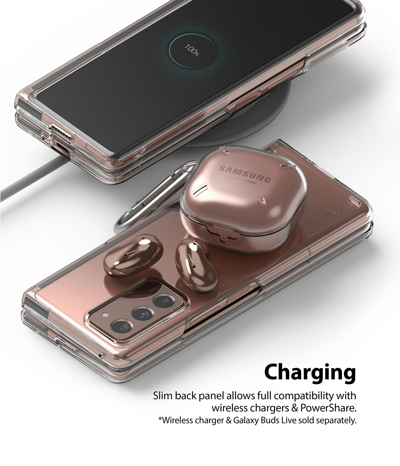 slim back panel allows wireless charging and power share