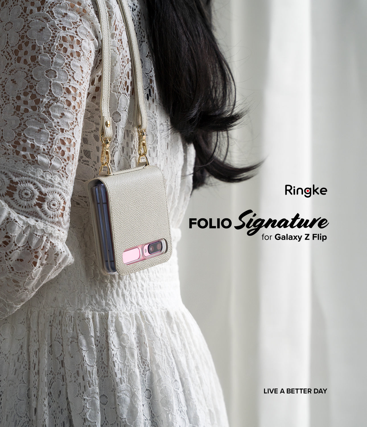 ringke galaxy z flip case - folio signature cream beige