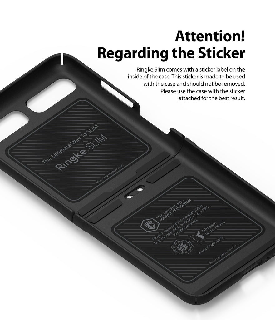ringke slim case comes with a  sticker label on the inside of the case. The sticker is made to be used with the case and should not be removed. Please use the case with the sticker for the best result