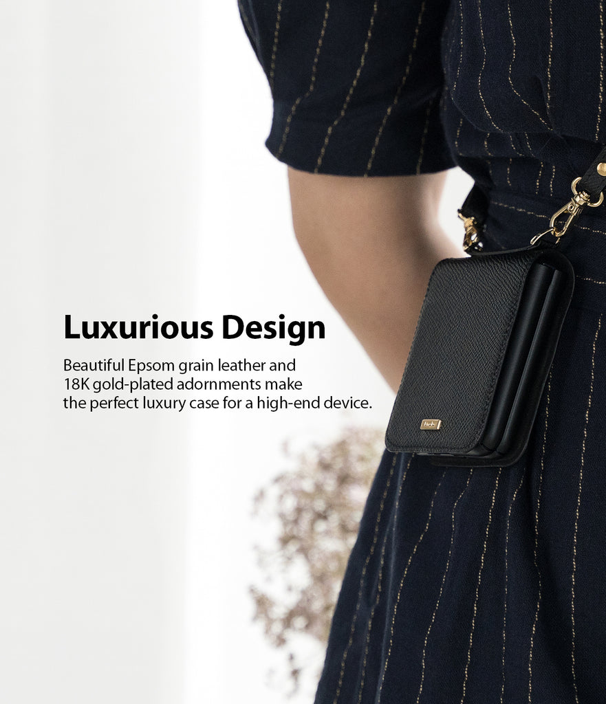 luxurious design - epsom grain leather and 19k gold plated adornment make the perfect luxury case for a high-end device