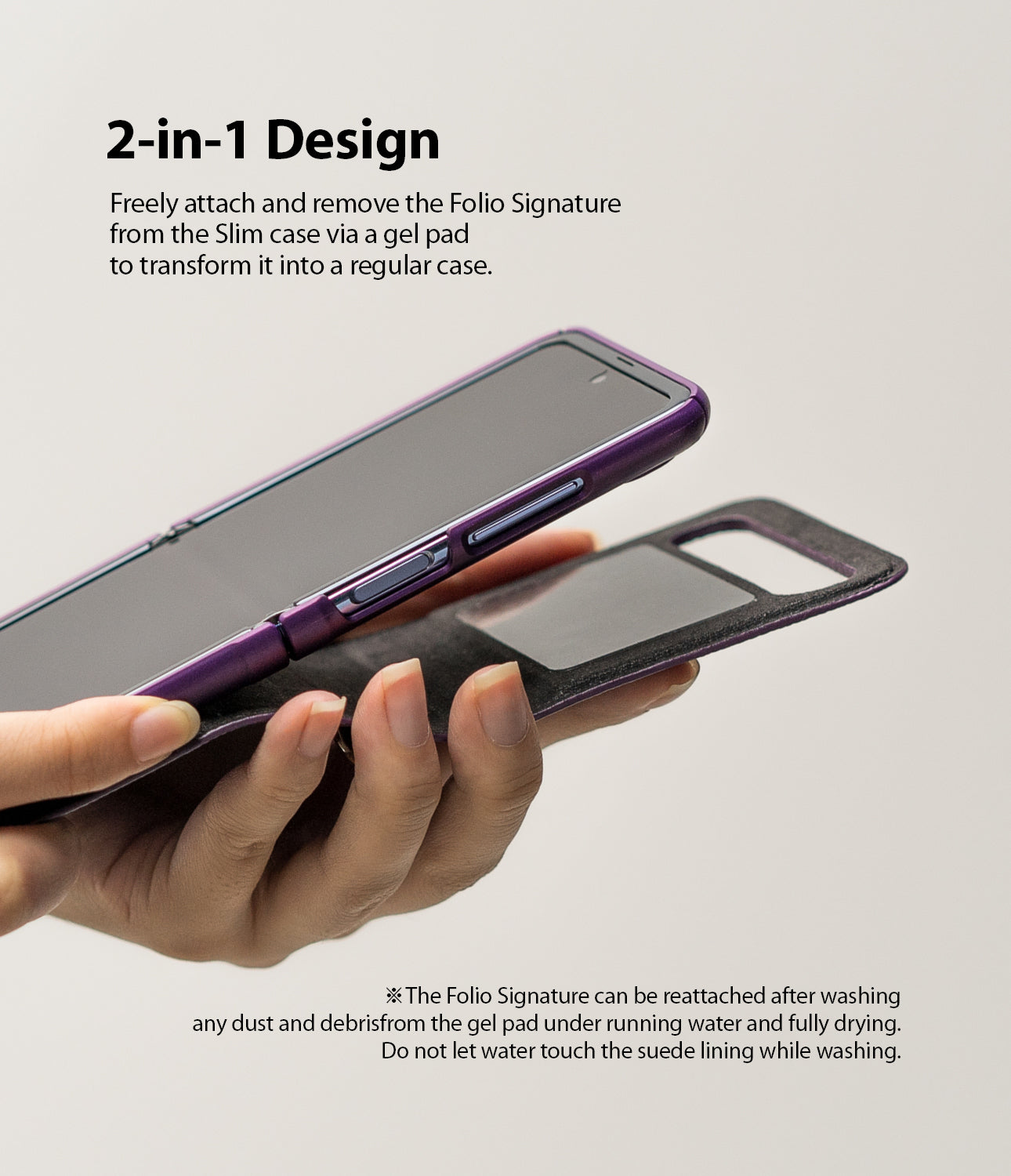 attach and remove the folio signature from the slim case via a gel pad to transform it into a regualr case