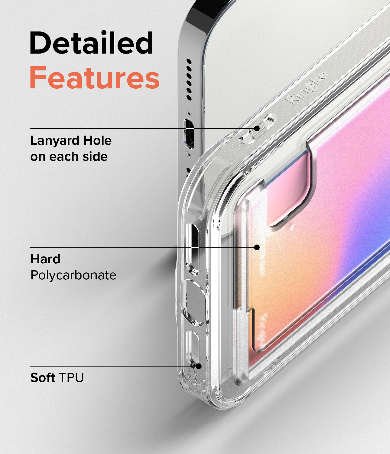 iPhone 12 Pro Max Case | Fusion Card - Detailed Features. Lanyard hole on each side. Hard polycarbonate. Soft TPU.