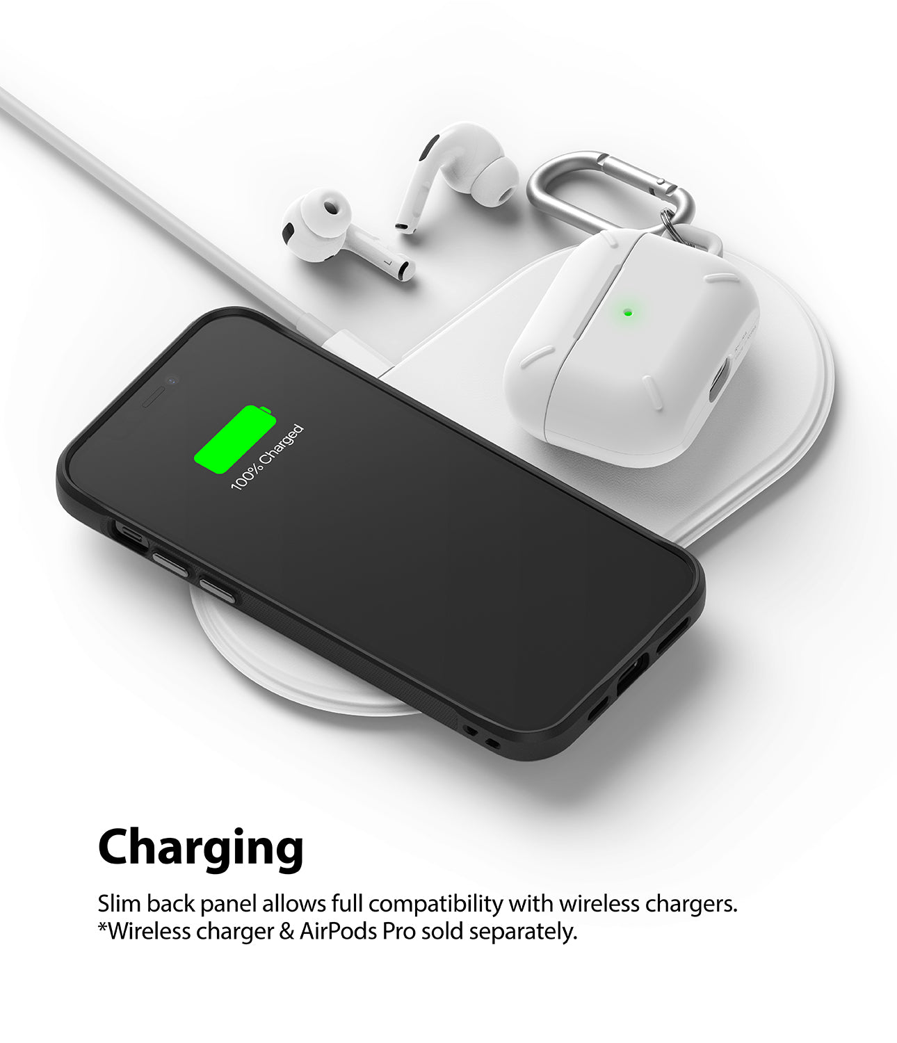slim back panel allows for compatibility with wireless charging and magsafe