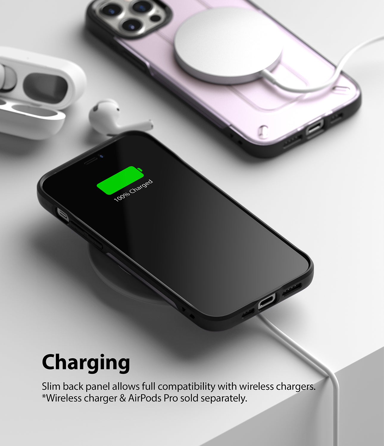 slim back panel allows wireless charging feature without removing the case