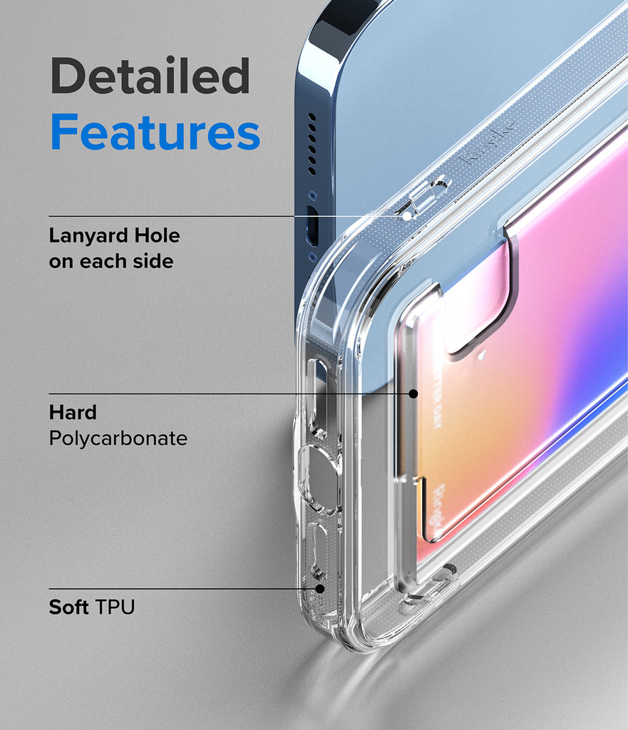 iPhone 13 Pro Max Case | Fusion Card - Detailed Features. Lanyard hole on each side. Hard polycarbonate. Soft TPU