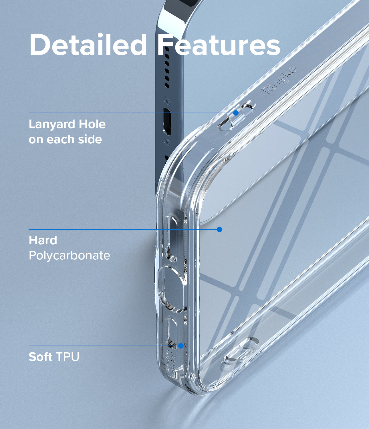 iPhone 13 Pro Max Case | Fusion - Detailed Features. Lanyard hole on each side. Hard polycarbonate. Soft TPU
