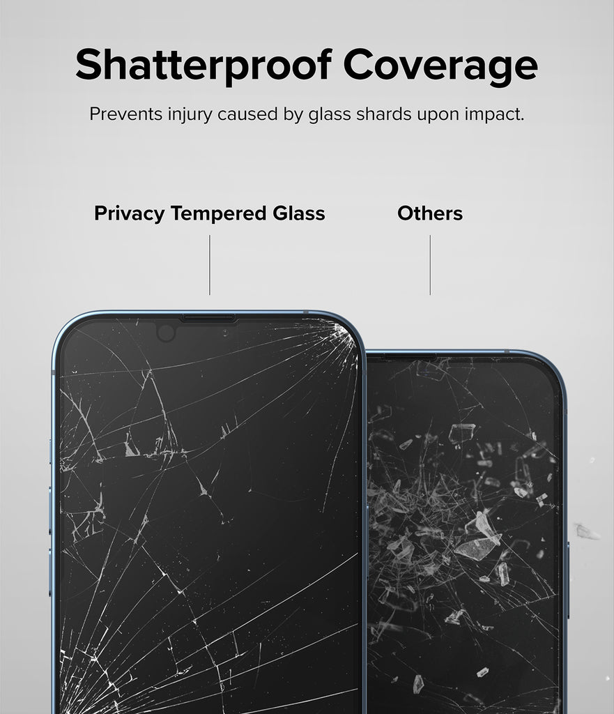 iPhone 14 Plus / 13 Pro Max Screen Protector | Privacy Glass - Shatterproof Coverage. Prevents injury caused by glass shards upon impact.
