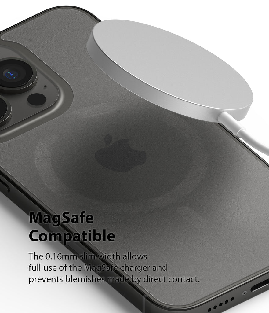 iPhone 13 Pro Back Screen Protector | Invisible Defender - MagSafe Compatible. The 0.16mm slim width allows full use of the MAgSafe charger and prevents blemishes made by direct cotact