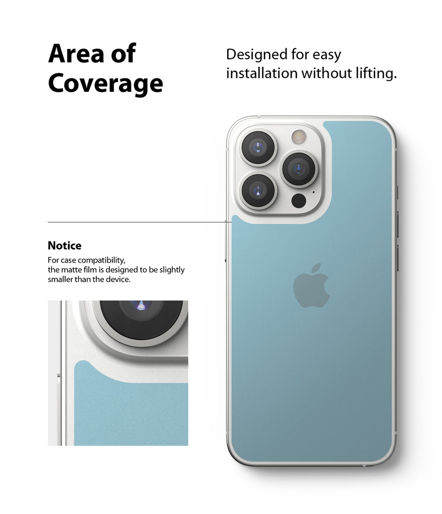 iPhone 13 Pro Back Screen Protector | Invisible Defender - Area of Coverage. Designed for easy installation without lifting.