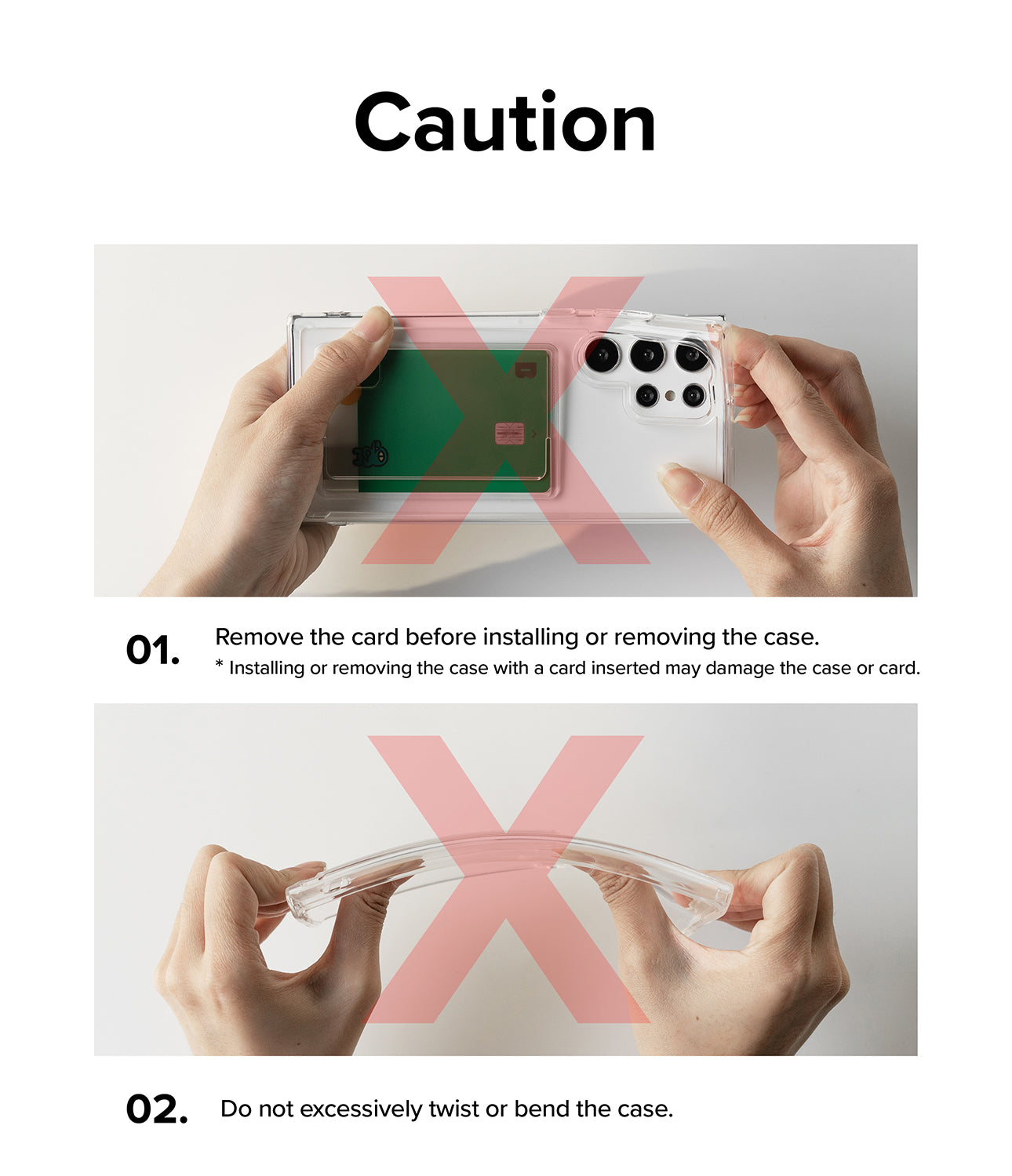 iPhone 13 Pro Case | Fusion Card - Caution. Remove the card before installing or removing the case. Installing or removing the case with a card inserted may damage the case or card. Do not excessively twist or bend the case.