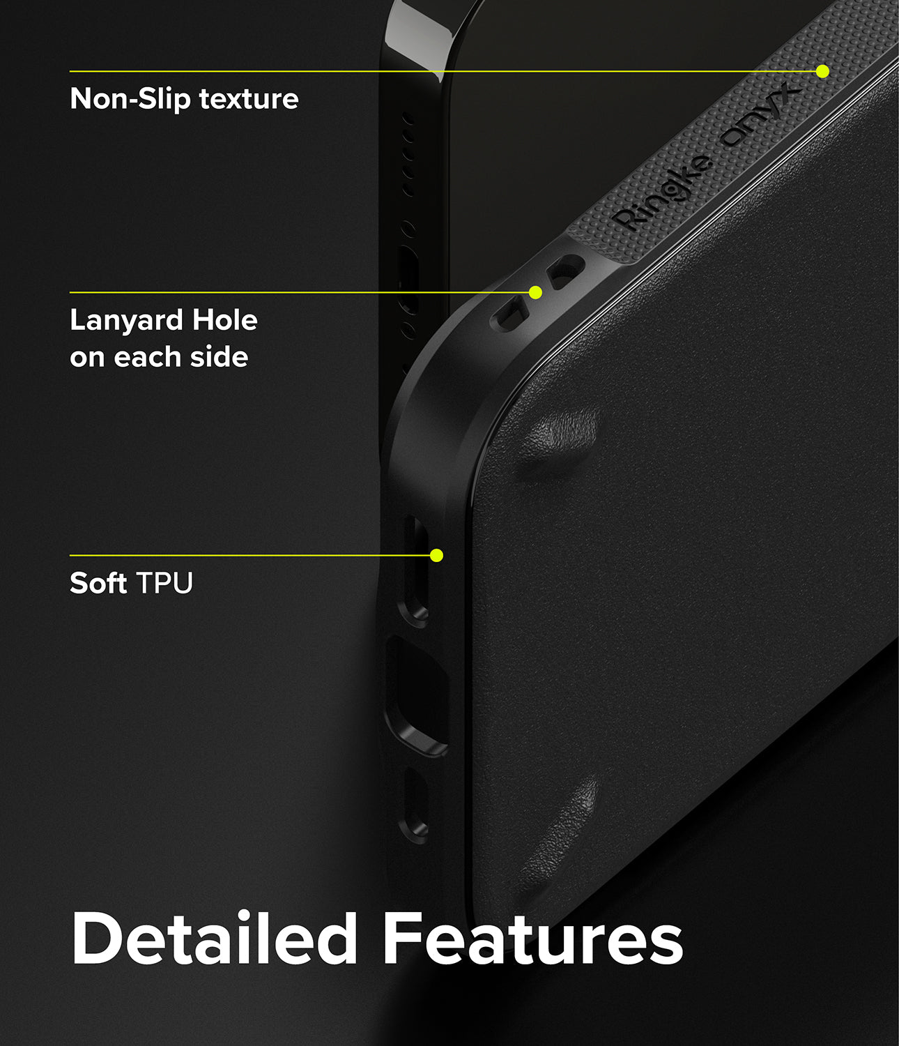 iPhone 13 Pro Case | Onyx - Non-slip texture. Lanyard hole on each side. Soft TPU