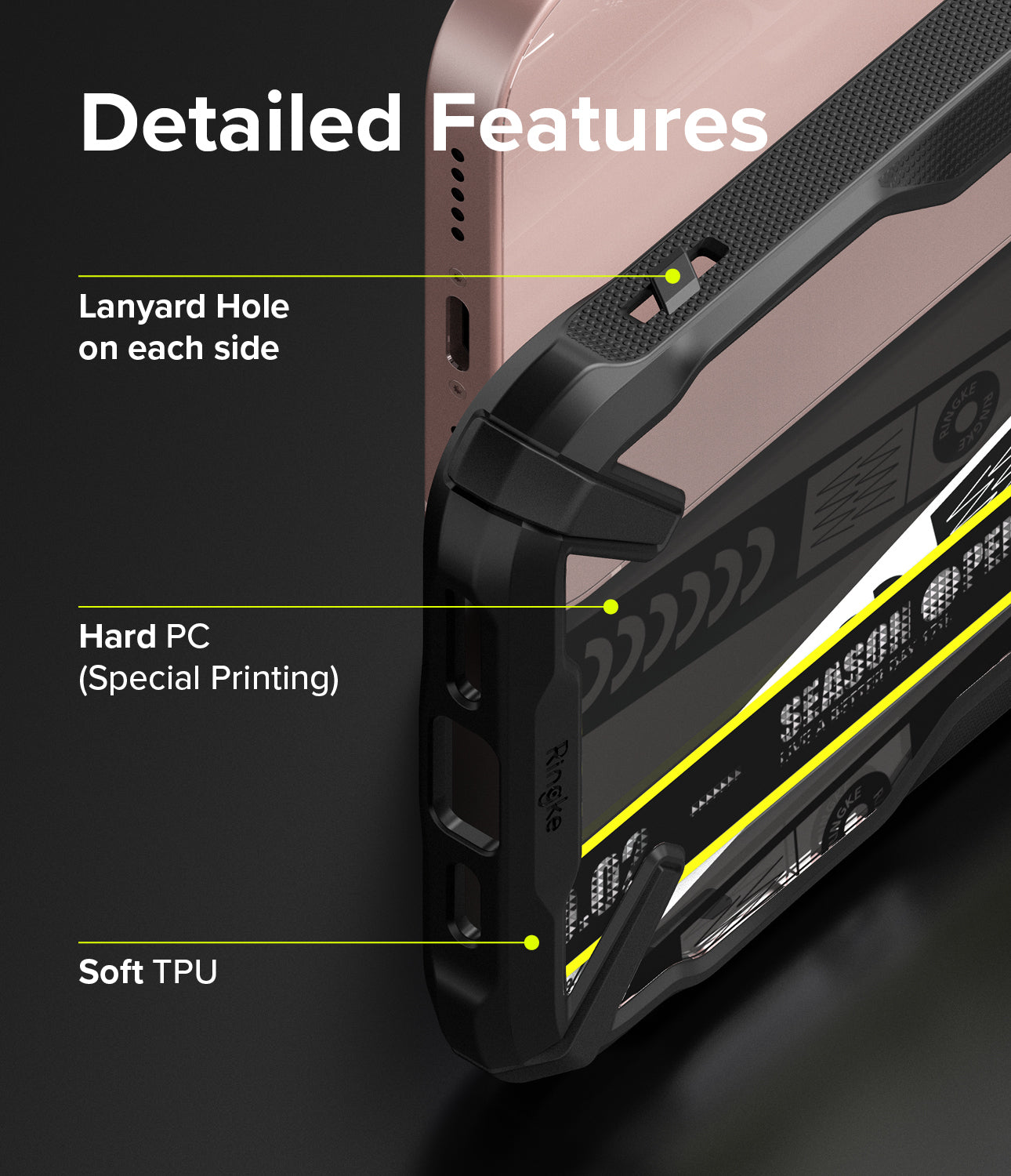 iPhone 13 Case | Fusion-X Design - Detailed Features. Lanyard hole on each side. Hard PC (Special Printing). Soft TPU