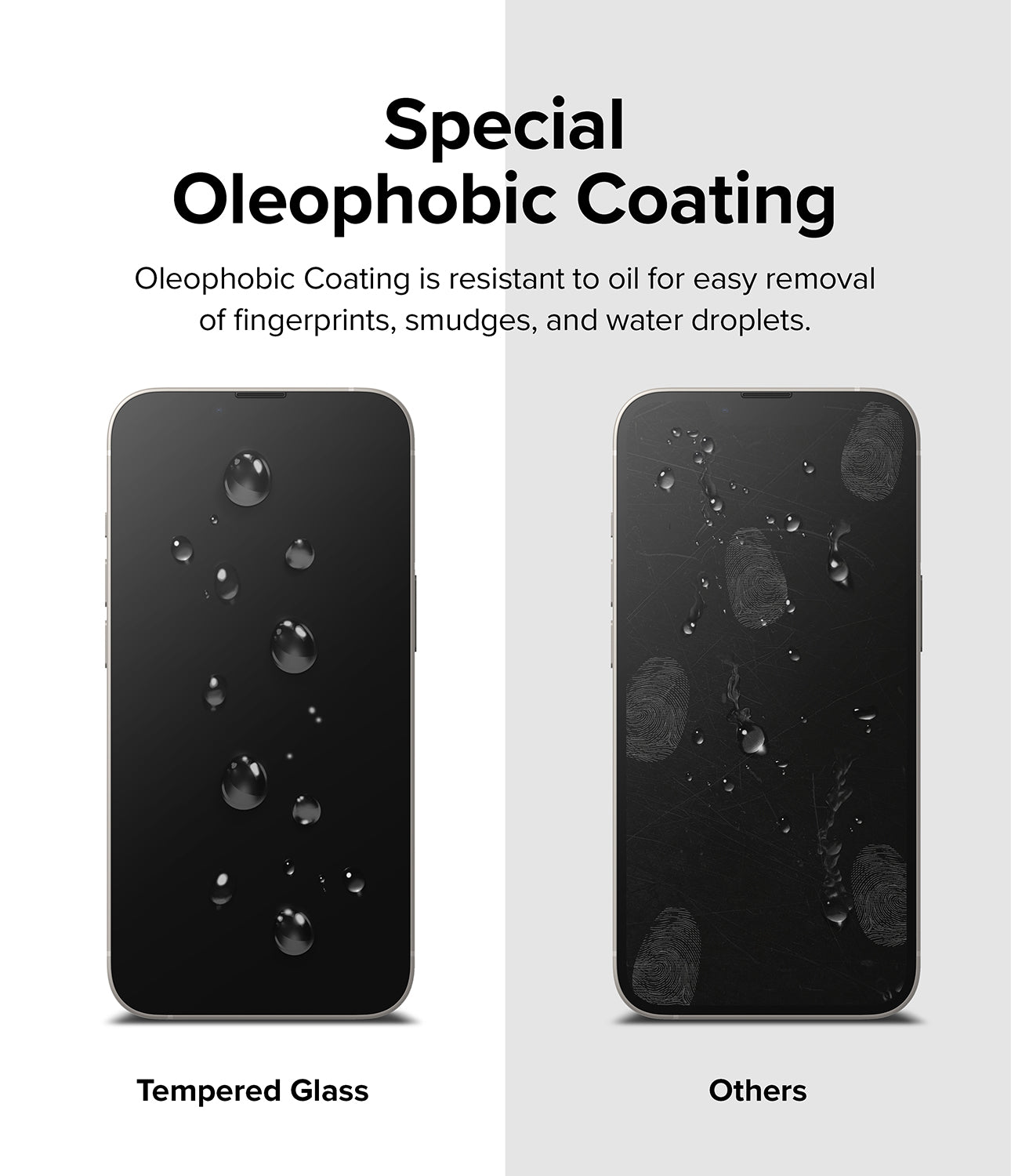 iPhone 14 Plus / 13 Pro Max Screen Protector | Full Cover Glass - Special Oleophobic Coating. Oleophobic Coating is resistant to oil for easy removal of fingerprints, smudges, and water droplets.