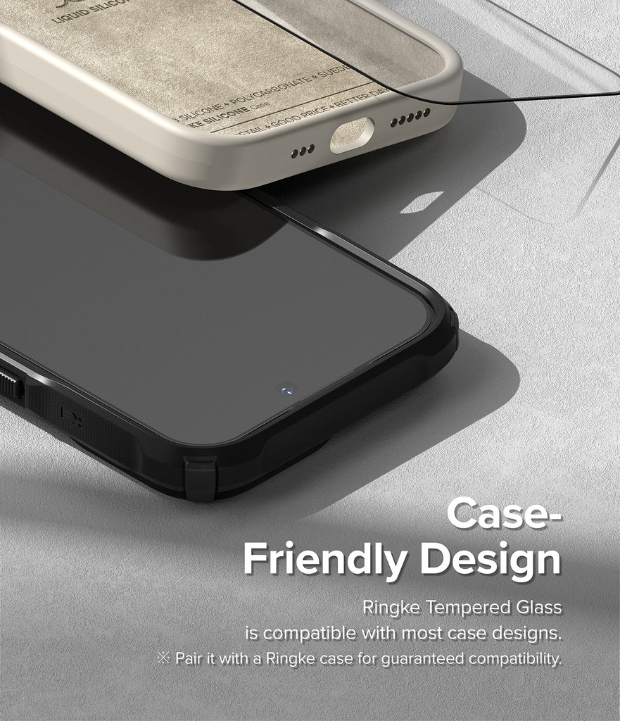iPhone 14 Pro Max Screen Protector | Full Cover Glass - Case-Friendly Design. Ringke Tempered Glass is compatible with most case designs. Pair it with Ringke case for guaranteed compatibility.