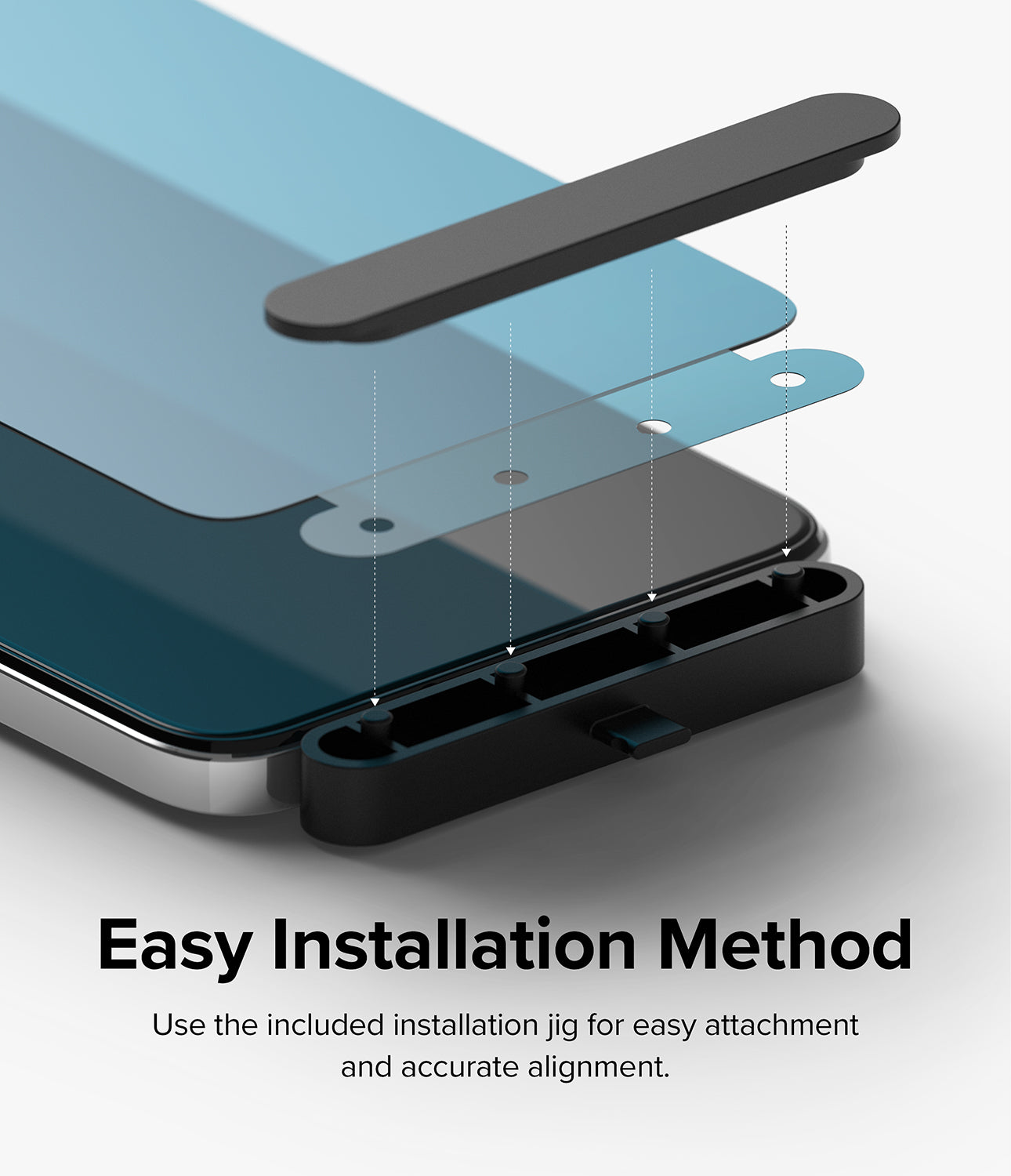 iPhone 14 Pro Max Screen Protector | Full Cover Glass - Easy Installation Method. Use the included installation jig for easy attachment and accurate alignment