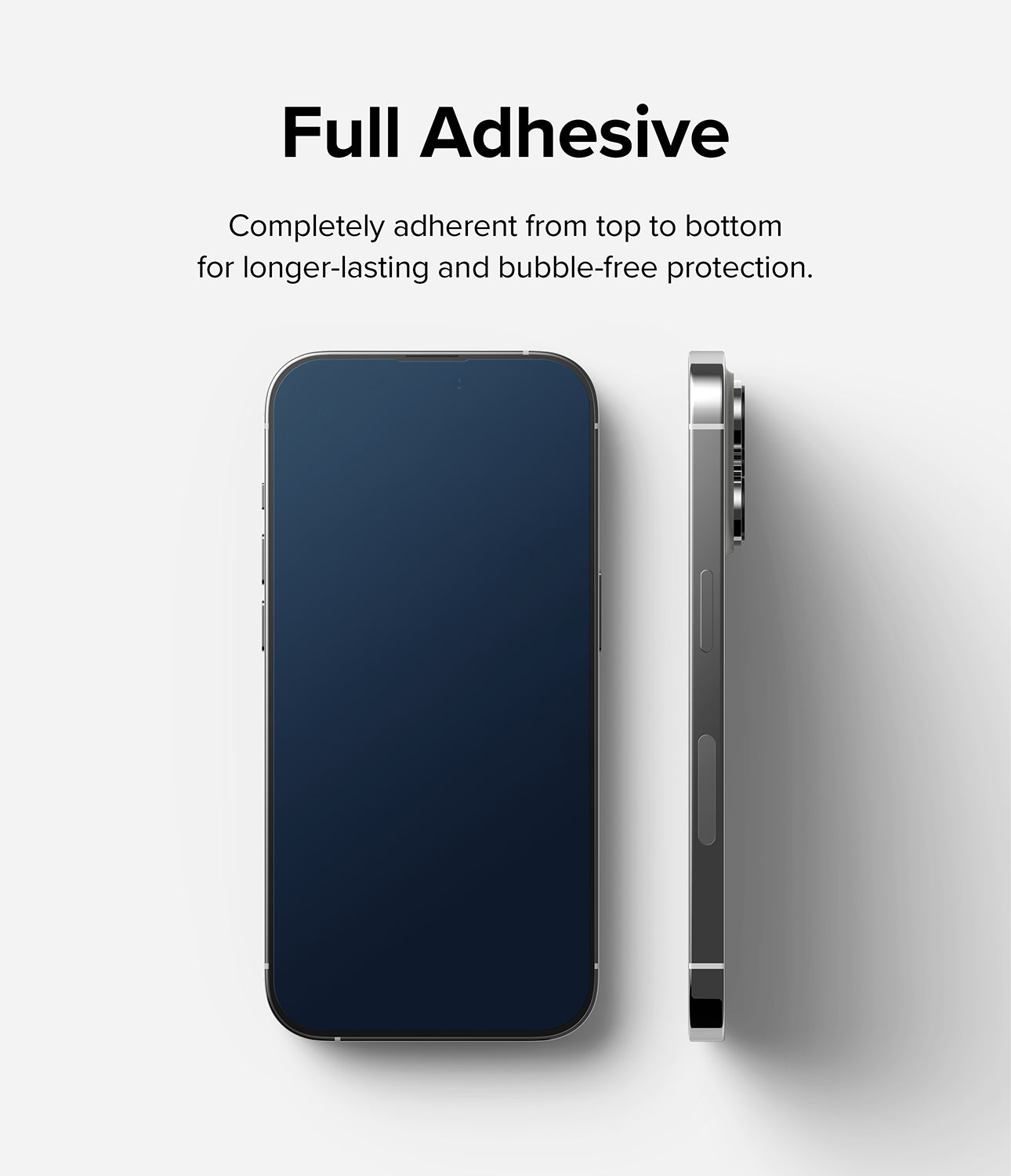 iPhone 14 Pro Max Screen Protector | Full Cover Glass - Full Adhesive. Completely adherent from top to bottom for longer-lasting and bubble-free protection.