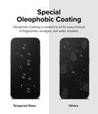 iPhone 14 Pro Max Screen Protector | Full Cover Glass - Special Oleophobic Coating. Oleophobic coating is resistant to oil for easy removal of fingerprints, smudges, and water droplets.