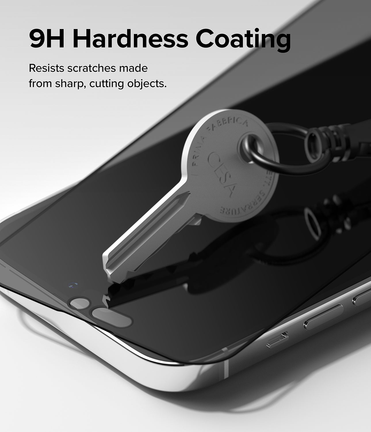 iPhone 14 Pro Max Screen Protector | Privacy Glass - 9H Hardness Coating. Resists scratches made from sharp, cutting objects.