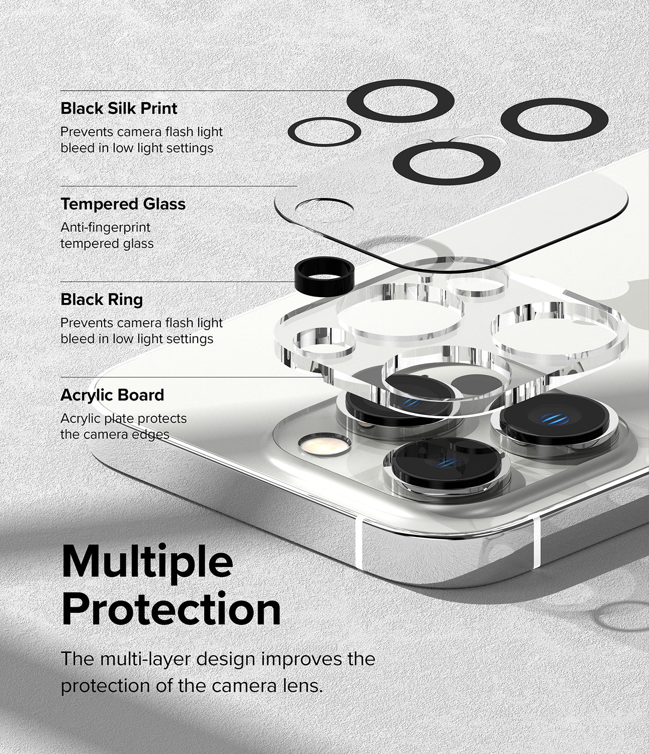 iPhone 14 Pro Max / 14 Pro | Camera Protector Glass [3 Pack] - Multiple Protection. The multi-layer design improves the protection of the camera lens