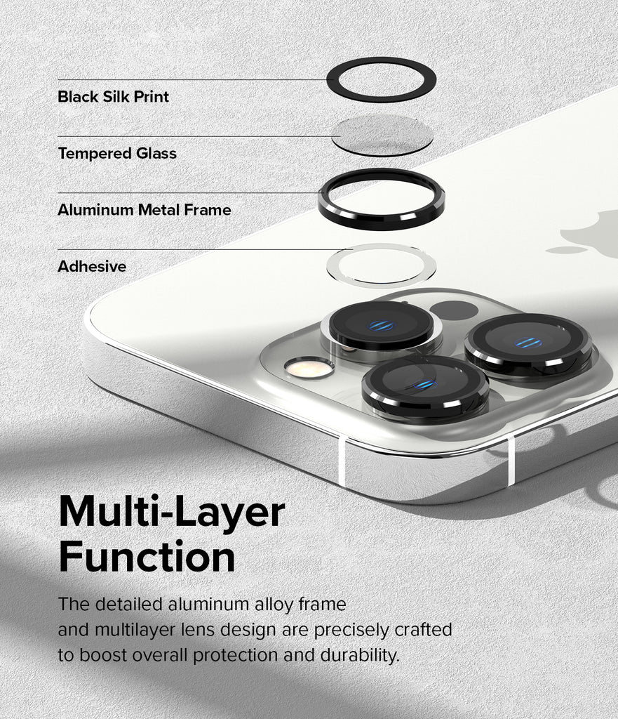 iPhone 14 Pro Max / 14 Pro | Camera Lens Frame Glass - Multi-Layer Function. The detailed aluminum alloy frame and multilayer lens design are precisely crafted to boost overall protection and durability.