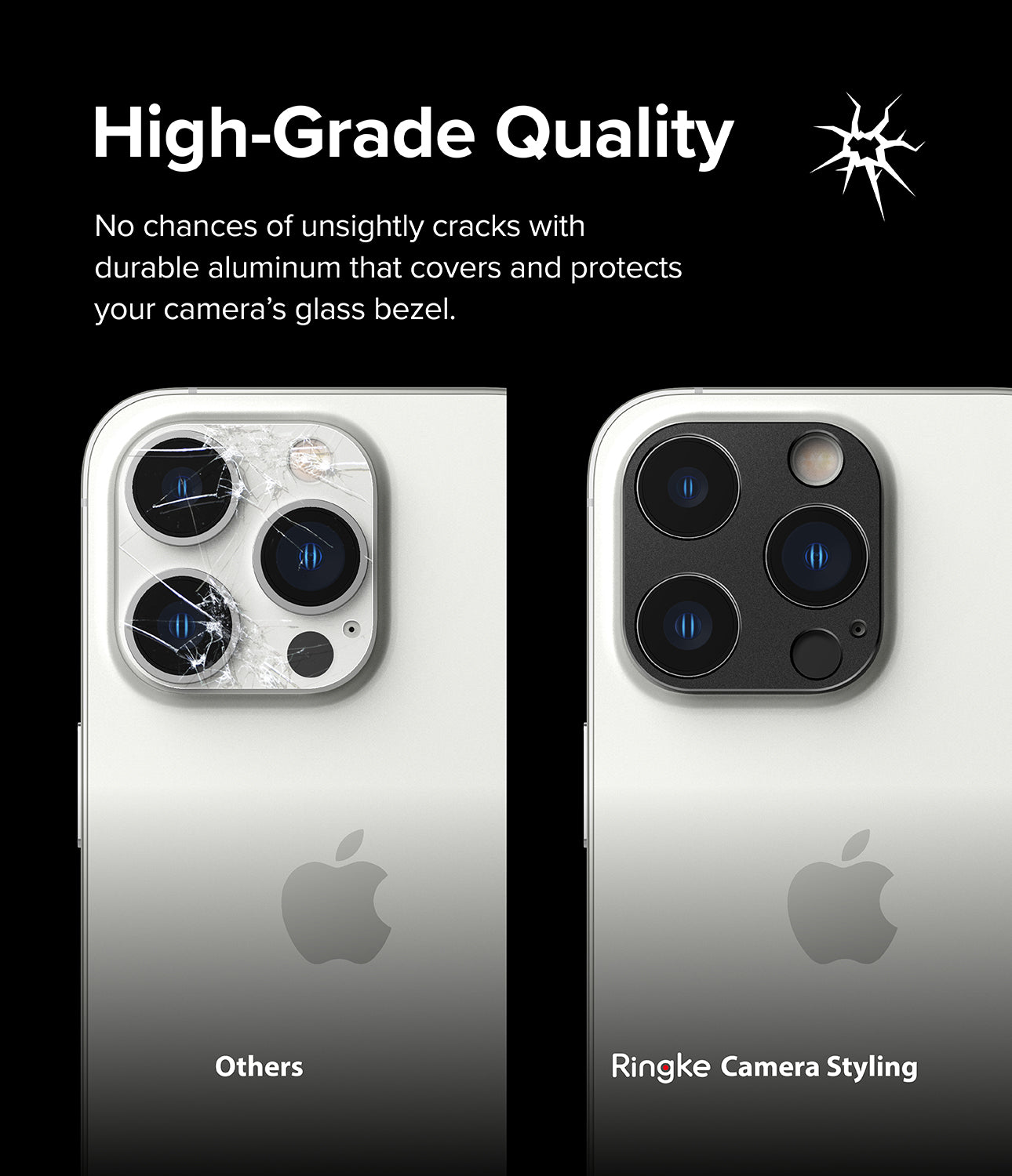 iPhone 14 Pro Max / 14 Pro | Camera Styling - High Grade Quality. No chances of unsightly cracks with durable aluminum that covers and protects your camera's glass bezel.