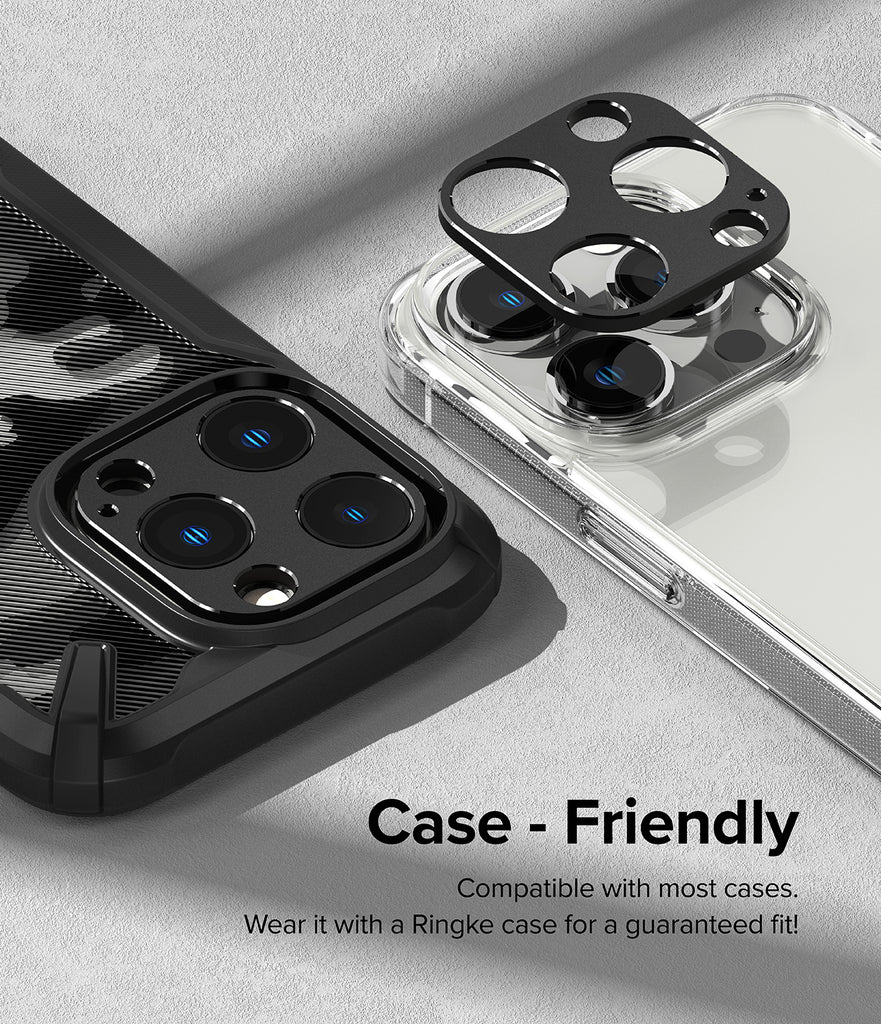 iPhone 14 Pro Max / 14 Pro | Camera Styling - Case-Friendly. Complete with most cases. Wear it with a Ringke case for a guaranteed fit.