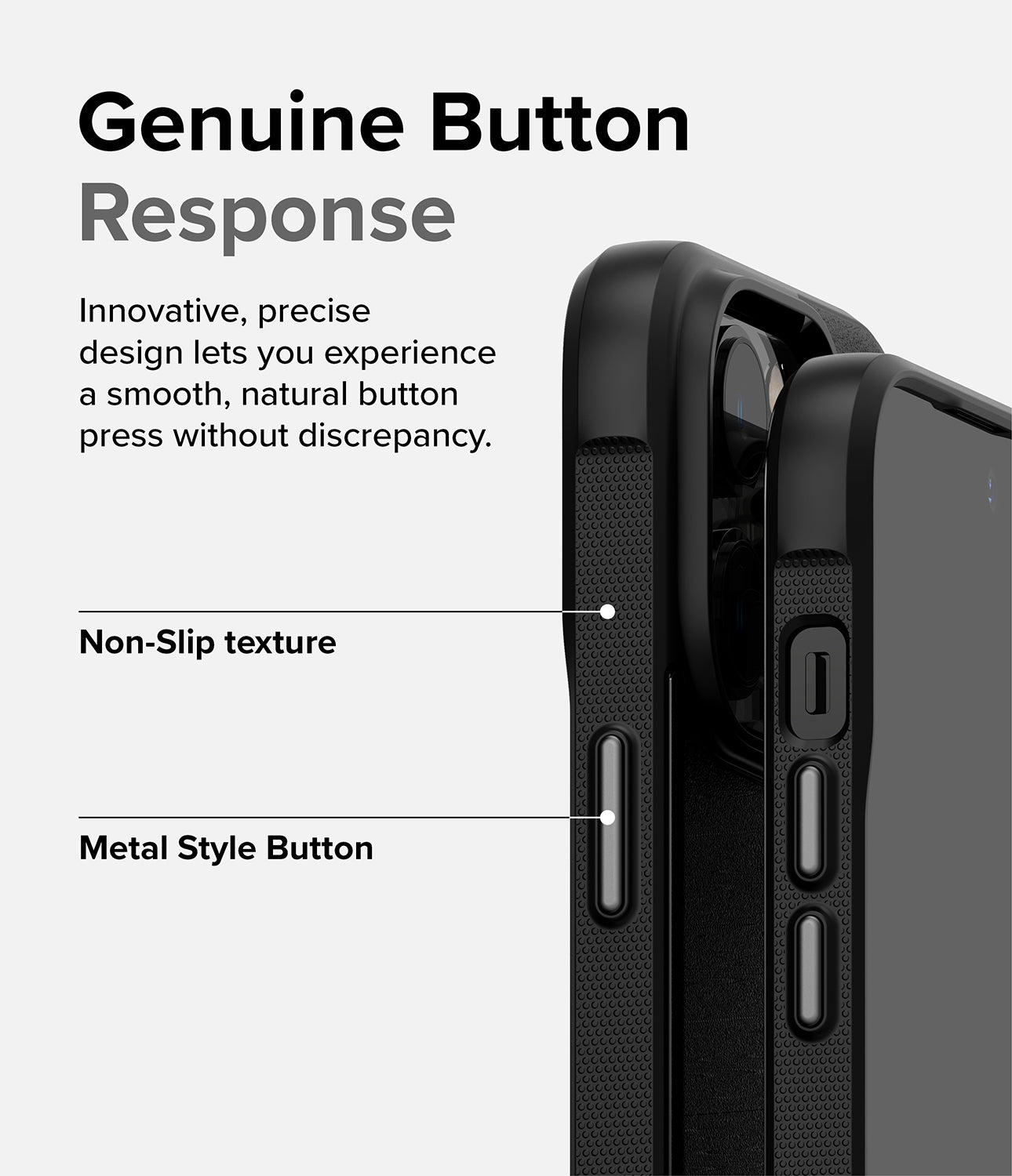 Genuine Button Response l Innovative, Precise design lets you experience a smooth, natural button press without discrepancy. Non-Slip texture. Metal Style Button