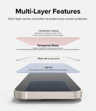 iPhone 14 / 13 Pro / 13 Screen Protector | Full Cover Glass - Multi-Layer Features. Each layer serves a function to protect your screen protector. Oleophobic Coating. Tempered Glass. Black silk-screen print. AB film