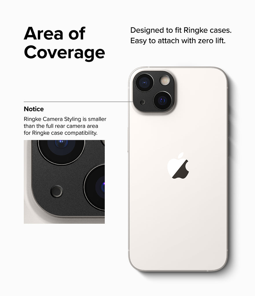 iPhone 14 Plus / 14 | Camera Styling - Area of Coverage. Designed to fit Ringke cases. Easy to attach with zero lift.