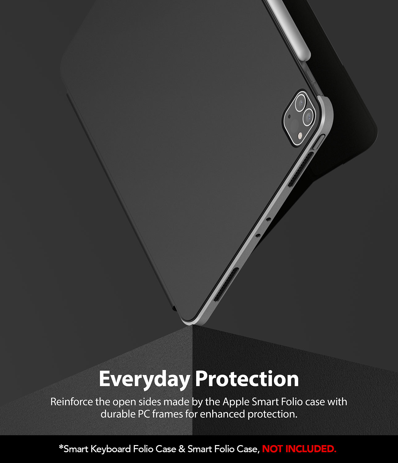 reinforce the open sides made by the apple smart folio case with durable pc frames for enhanced protection