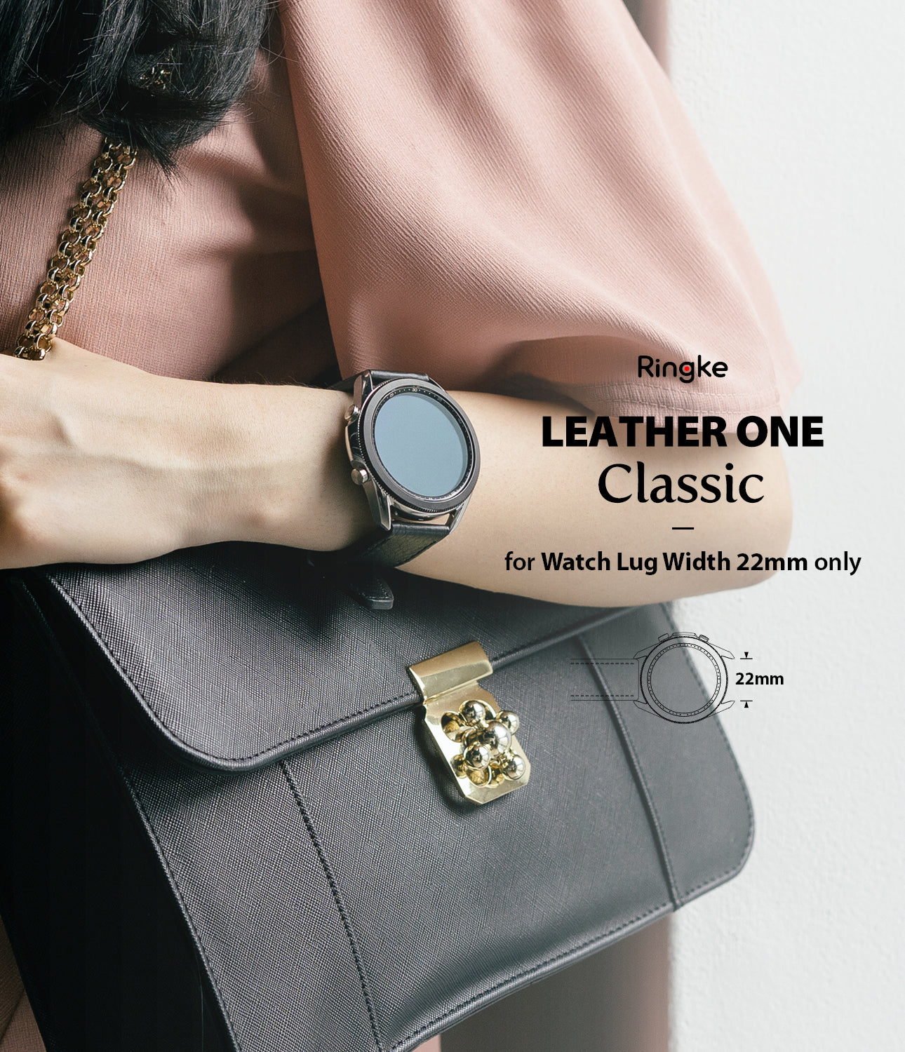 smartwatch band - ringke leather one classic band for watch lug size 22mm - compatible with glaaxy watch 3 45mm | galaxy watch 46mm | huawei gt / gt 2 46mm